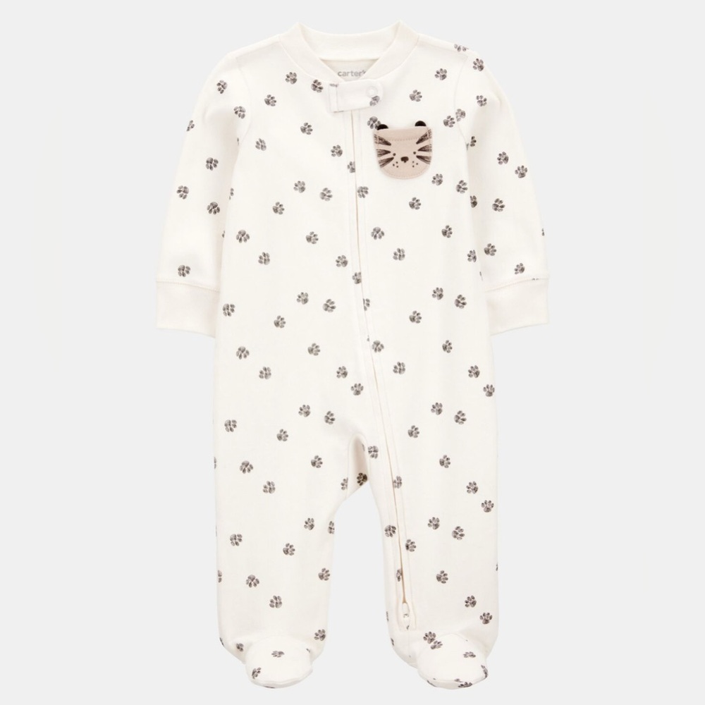Like new Carters Unisex Baby Kitten Cat Footprint 2-Wat Zip Sleep & Play Pajamas
